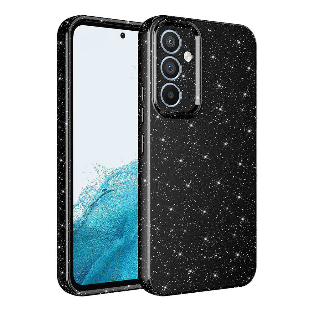 Galaxy A05S Kılıf Kamera Korumalı Simli Lüks NXXA Koton Kapak-Siyah