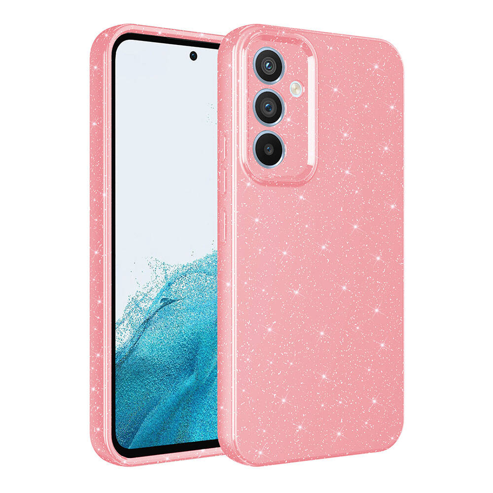 Galaxy A05S Kılıf Kamera Korumalı Simli Lüks NXXA Koton Kapak-Pembe