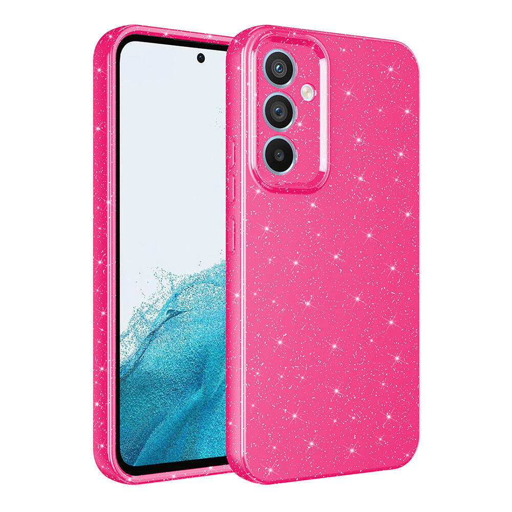 Galaxy A05S Kılıf Kamera Korumalı Simli Lüks NXXA Koton Kapak-Pembe Koyu
