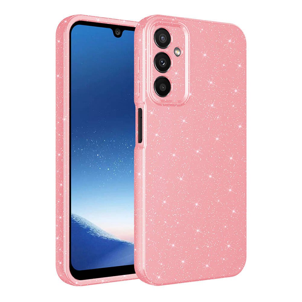 Galaxy A15 Kılıf Kamera Korumalı Simli Lüks NXXA Koton Kapak-Pembe