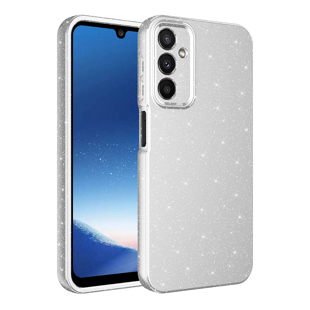 Galaxy A15 Kılıf Kamera Korumalı Simli Lüks NXXA Koton Kapak-Gümüş