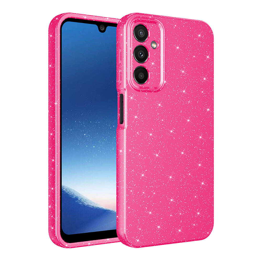 Galaxy A25 Kılıf Kamera Korumalı Simli Lüks NXXA Koton Kapak-Pembe Koyu