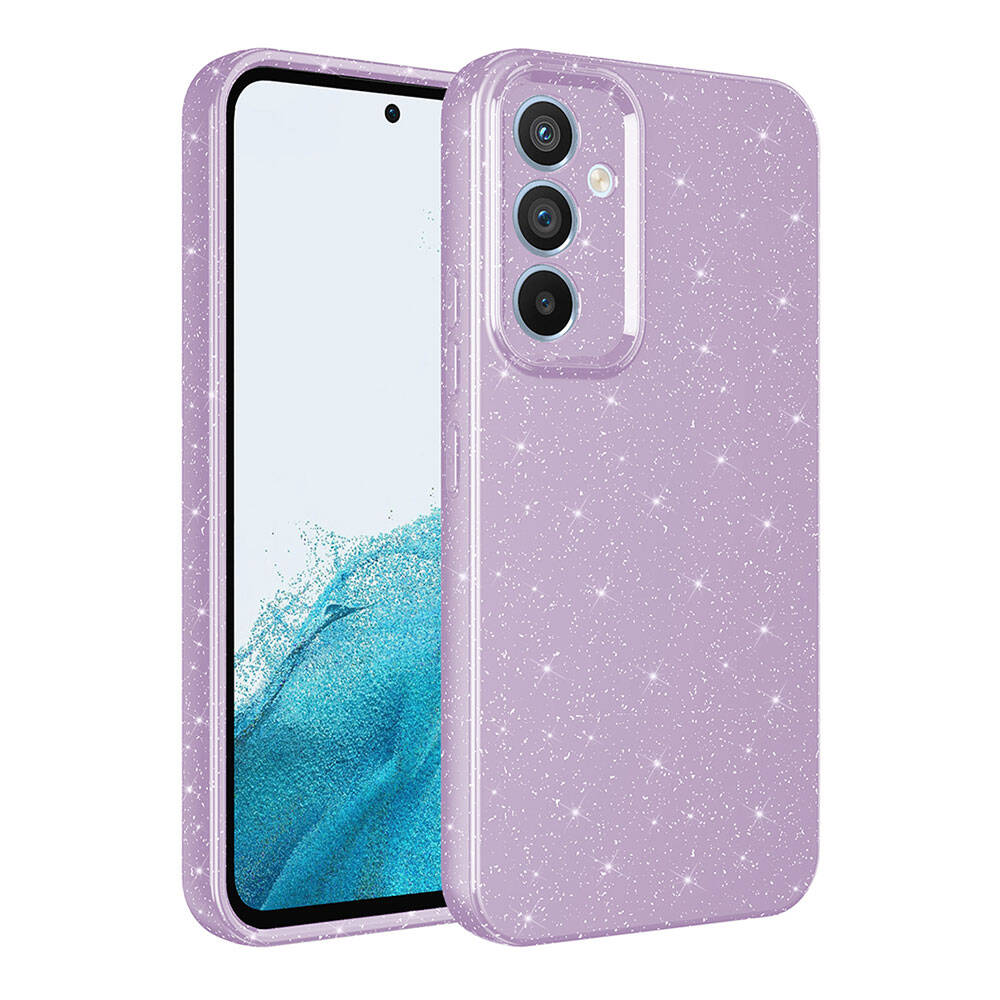 Galaxy A35 Kılıf Kamera Korumalı Simli Lüks NXXA Koton Kapak-Lila