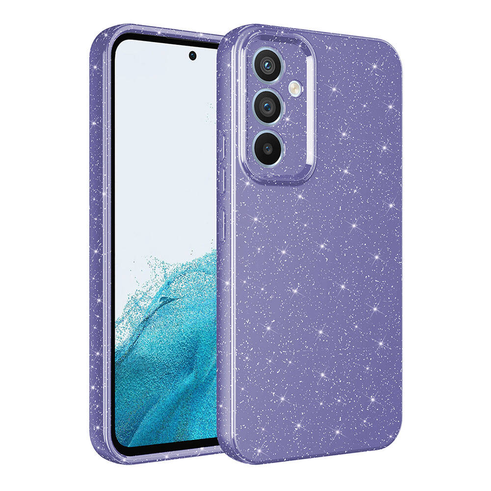 Galaxy A55 Kılıf Kamera Korumalı Simli Lüks NXXA Koton Kapak-Mor
