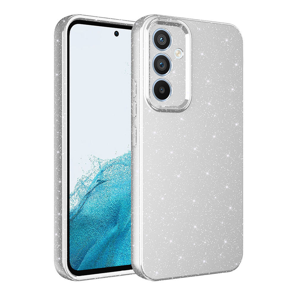 Galaxy A55 Kılıf Kamera Korumalı Simli Lüks NXXA Koton Kapak-Gümüş