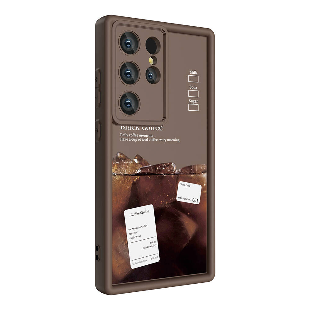 Galaxy S24 Ultra Kılıf Kamera Korumalı Baskılı Arka Yüzey NXXA Klas Kapak-Koyu Kahve