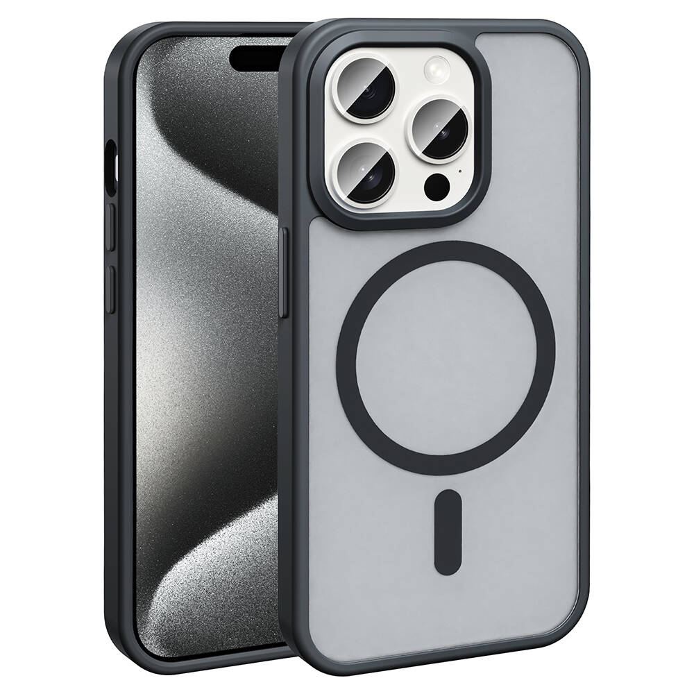 Apple iPhone 15 Pro Max Kılıf Magsafe Şarj Özellikli Mat Arka Yüzey NXXA Sio Kapak-Siyah