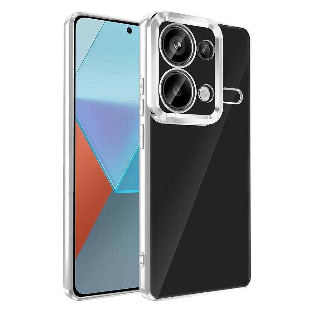 Xiaomi Redmi Note 13 Pro 4G Kılıf Kamera Korumalı Logo Gösteren NXXA Omega Kapak-Gümüş