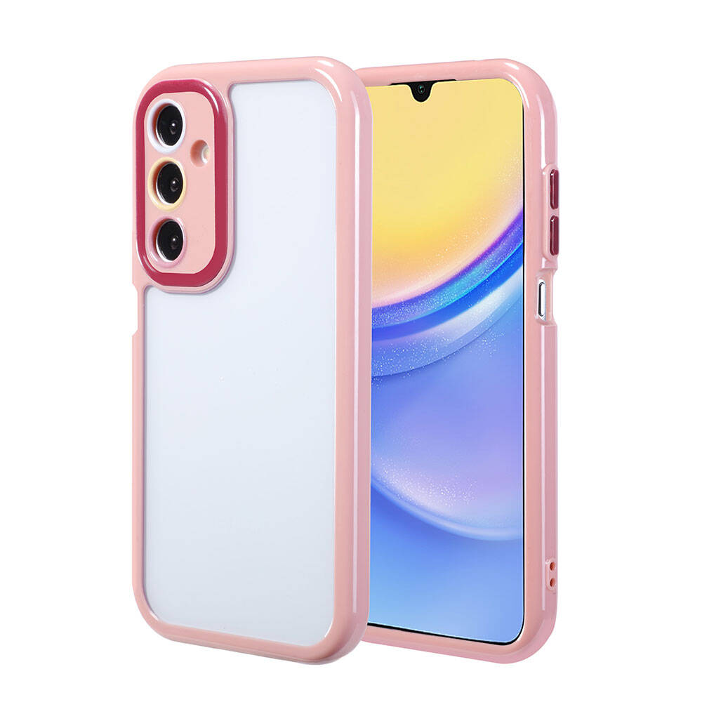 Galaxy A15 Kılıf Kamera Korumalı Renkli Kenar ve Çerçeve Tasarımlı NXXA Vitamin Kapak-Mürdüm