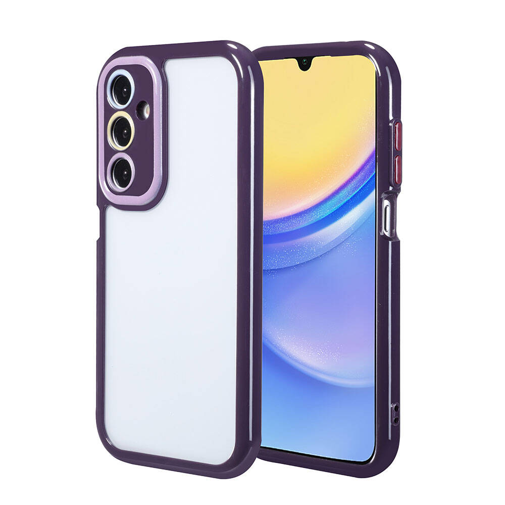 Galaxy A15 Kılıf Kamera Korumalı Renkli Kenar ve Çerçeve Tasarımlı NXXA Vitamin Kapak-Derin Mor