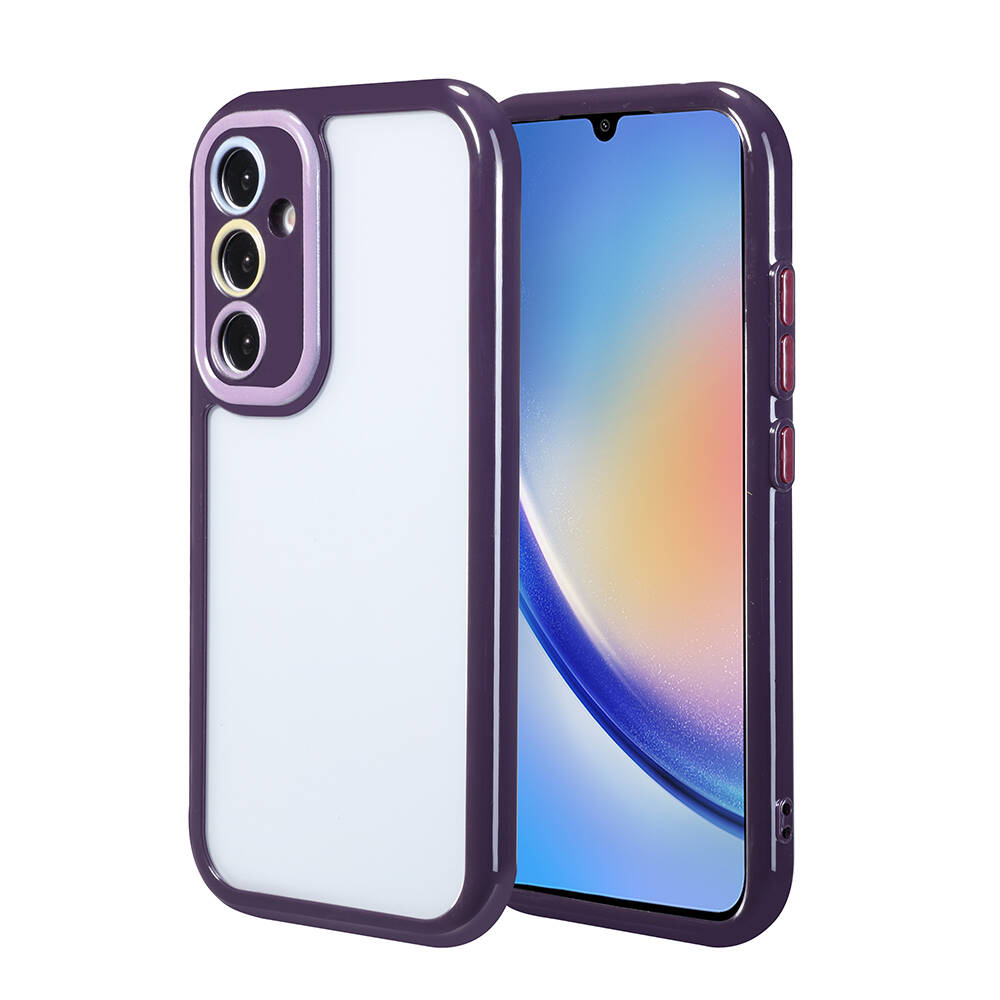 Galaxy A34 Kılıf Kamera Korumalı Renkli Kenar ve Çerçeve Tasarımlı NXXA Vitamin Kapak-Derin Mor