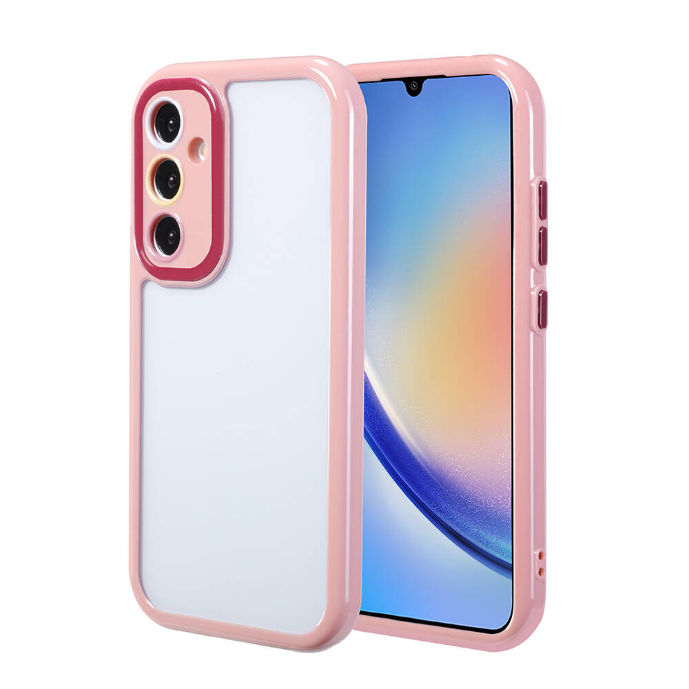 Galaxy A34 Kılıf Kamera Korumalı Renkli Kenar ve Çerçeve Tasarımlı NXXA Vitamin Kapak-Mürdüm