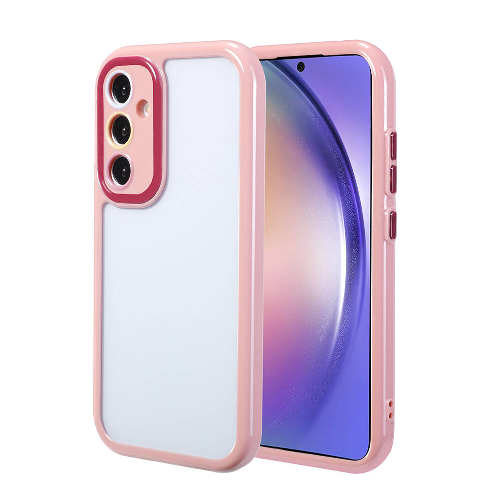 Galaxy A54 Kılıf Kamera Korumalı Renkli Kenar ve Çerçeve Tasarımlı NXXA Vitamin Kapak-Mürdüm