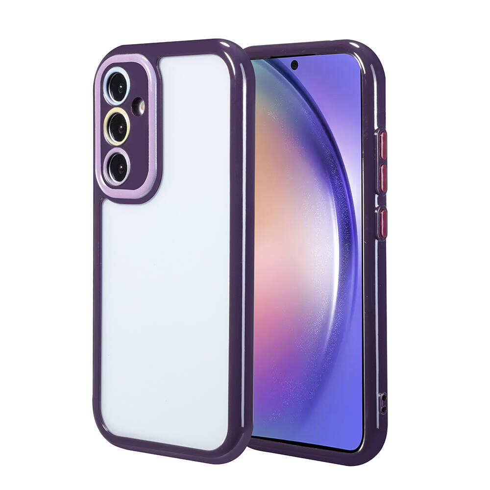 Galaxy A54 Kılıf Kamera Korumalı Renkli Kenar ve Çerçeve Tasarımlı NXXA Vitamin Kapak-Derin Mor