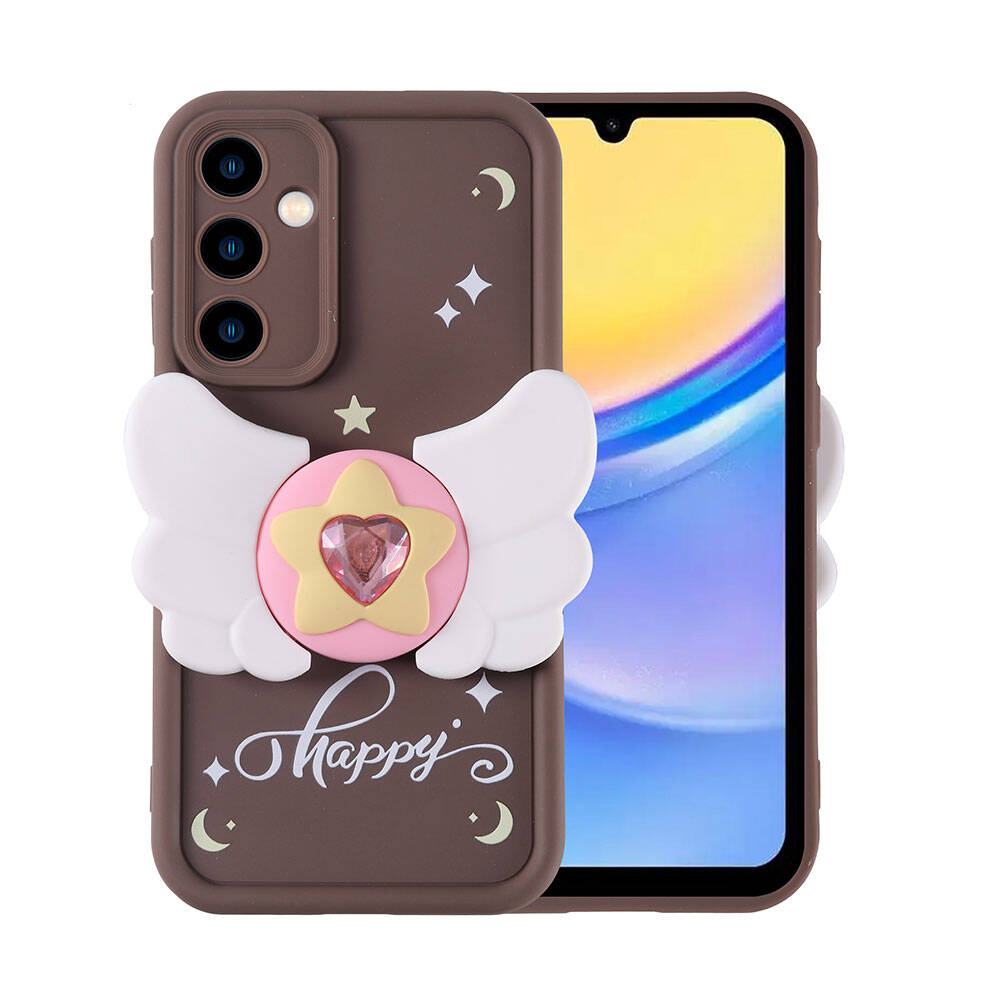 Galaxy A15 Kılıf Kamera Korumalı Figür Tasarımlı NXXA Kapya Kapak-Koyu Kahve
