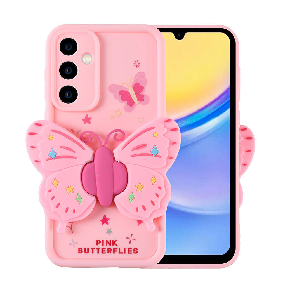 Galaxy A15 Kılıf Kamera Korumalı Figür Tasarımlı NXXA Kapya Kapak-Pembe Açık
