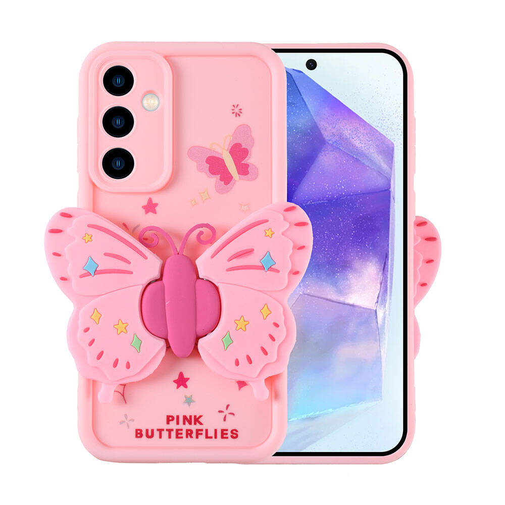Galaxy A35 Kılıf Kamera Korumalı Figür Tasarımlı NXXA Kapya Kapak-Pembe Açık