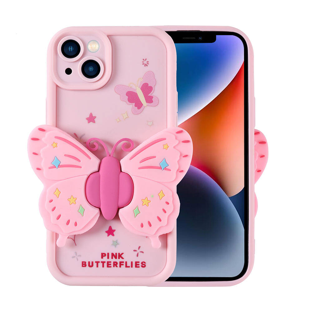 Apple iPhone 14 Kılıf Kamera Korumalı Figür Tasarımlı NXXA Kapya Kapak-Pembe Açık