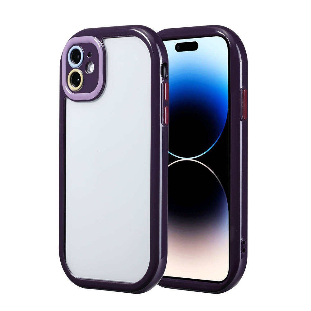 Apple iPhone 11 Kılıf Kamera Korumalı Renkli Kenar ve Çerçeve Tasarımlı NXXA Vitamin Kapak-Derin Mor