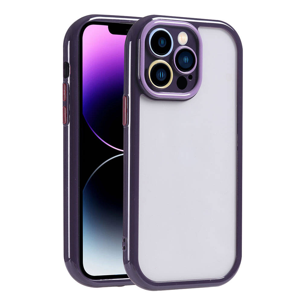 Apple iPhone 14 Pro Max Kılıf Kamera Korumalı Renkli Kenar ve Çerçeve Tasarımlı NXXA Vitamin Kapak-Derin Mor