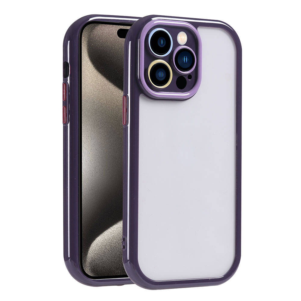 Apple iPhone 15 Pro Kılıf Kamera Korumalı Renkli Kenar ve Çerçeve Tasarımlı NXXA Vitamin Kapak-Derin Mor
