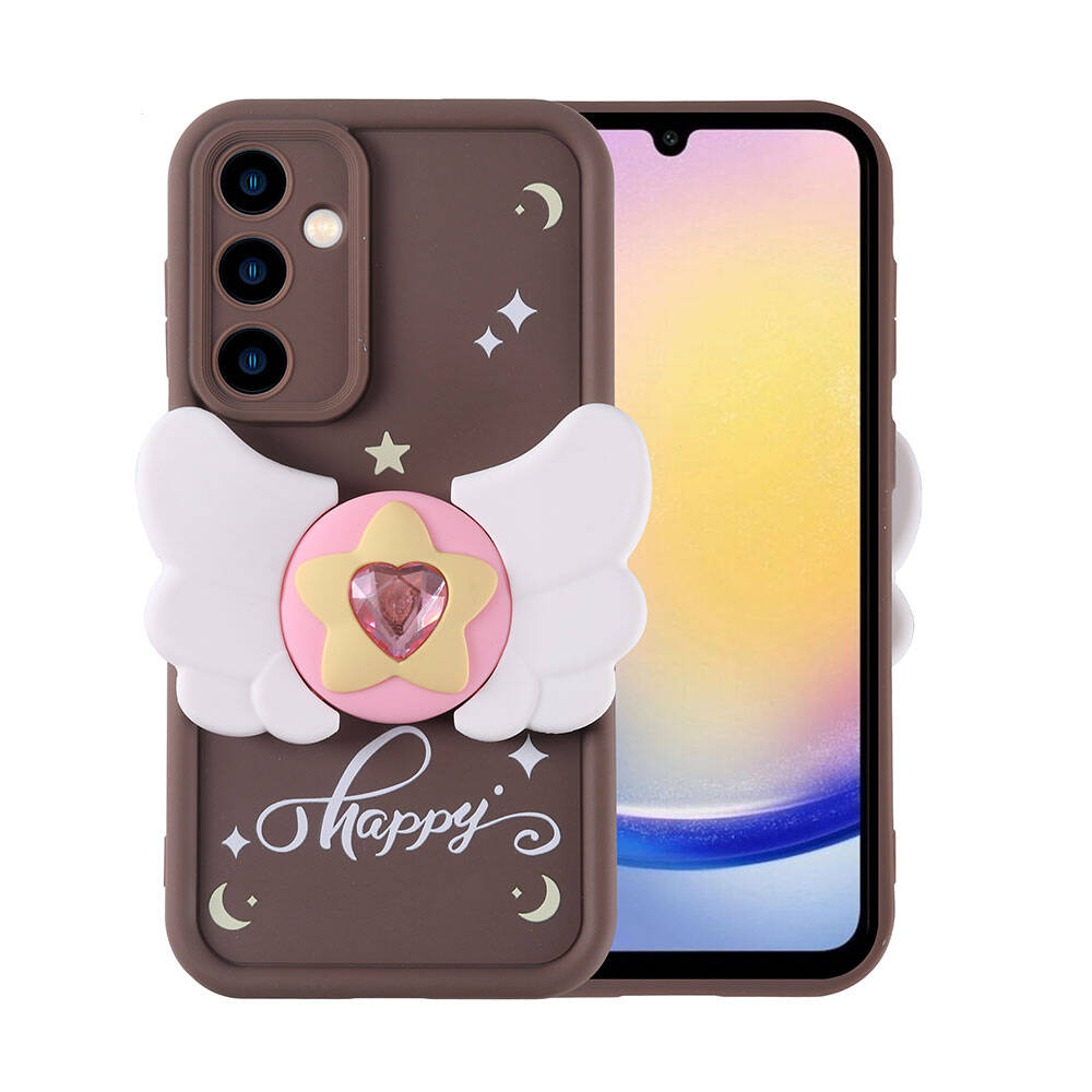 Galaxy A25 Kılıf Kamera Korumalı Figür Tasarımlı NXXA Kapya Kapak-Koyu Kahve