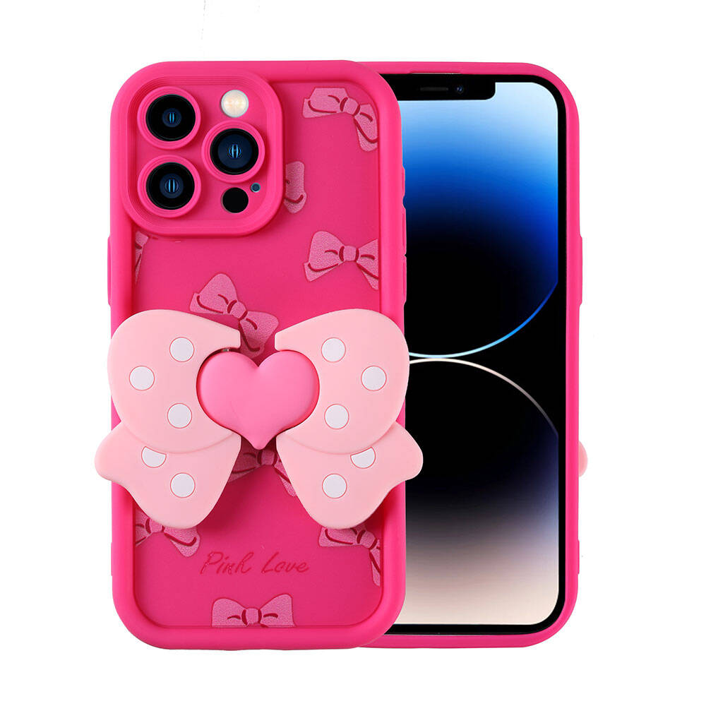 Apple iPhone 14 Pro Kılıf Kamera Korumalı Figür Tasarımlı NXXA Kapya Kapak-Pembe Koyu