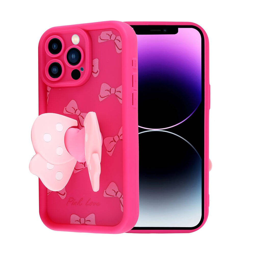 Apple iPhone 14 Pro Max Kılıf Kamera Korumalı Figür Tasarımlı NXXA Kapya Kapak-Pembe Koyu