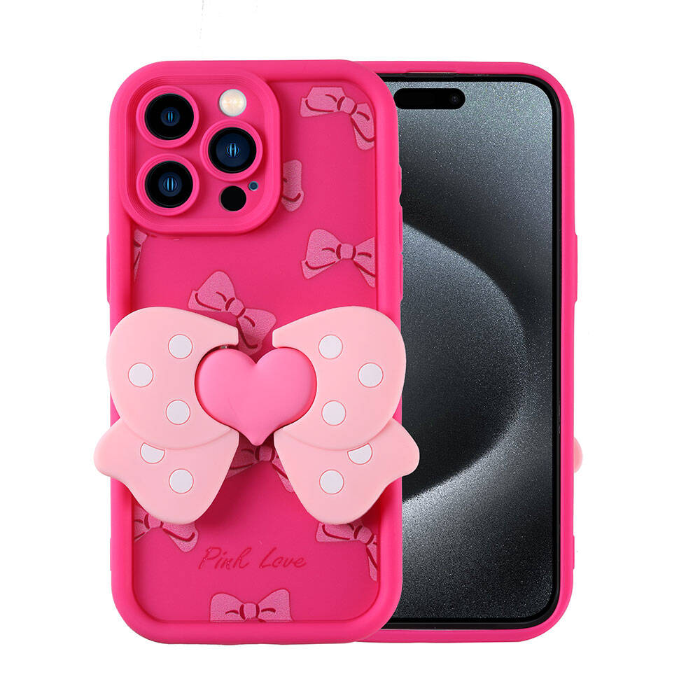 Apple iPhone 15 Pro Max Kılıf Kamera Korumalı Figür Tasarımlı NXXA Kapya Kapak-Pembe Koyu