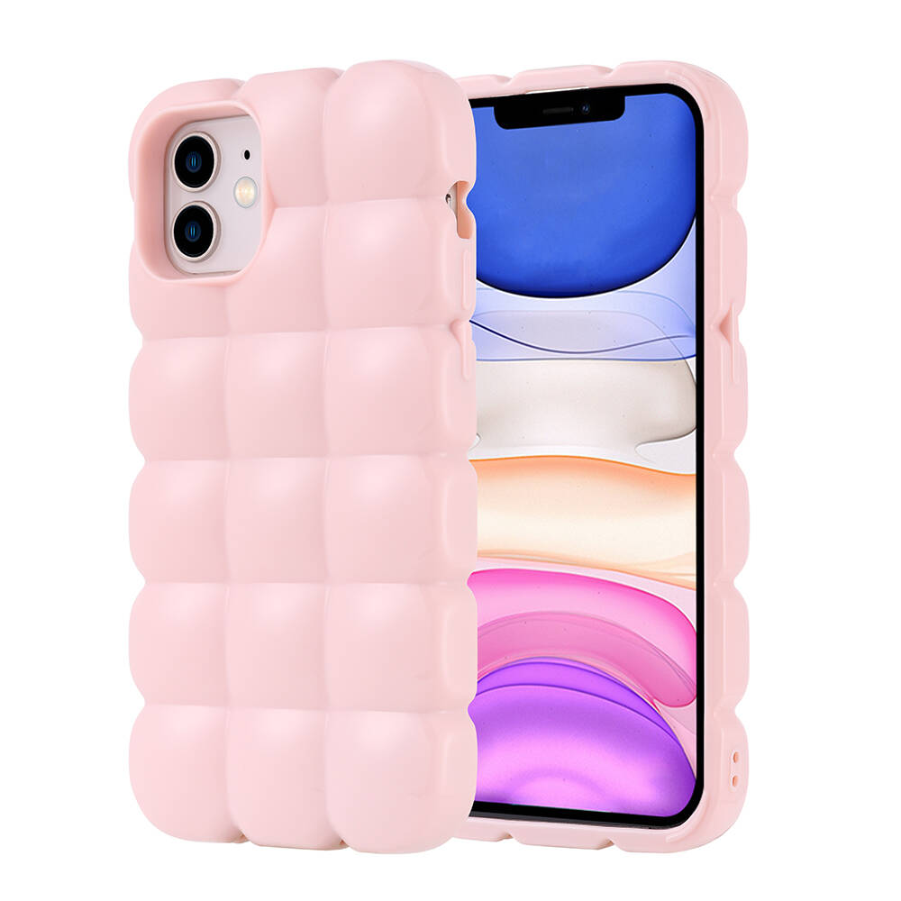 Apple iPhone 12 Kılıf Parlak Esnek Silikon NXXA Dom Dom Kapak-Pembe
