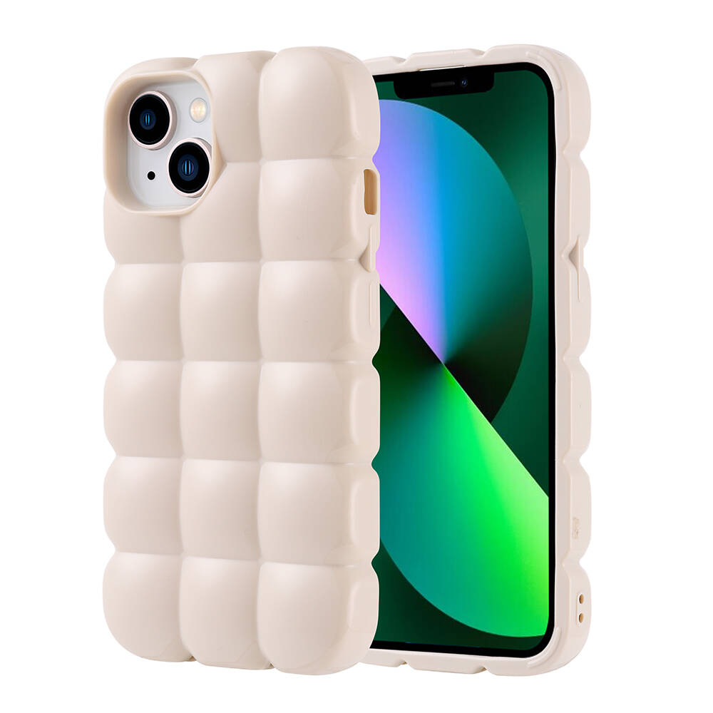 Apple iPhone 13 Kılıf Parlak Esnek Silikon NXXA Dom Dom Kapak-Beyaz