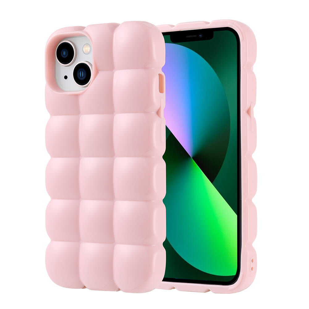 Apple iPhone 14 Kılıf Parlak Esnek Silikon NXXA Dom Dom Kapak-Pembe