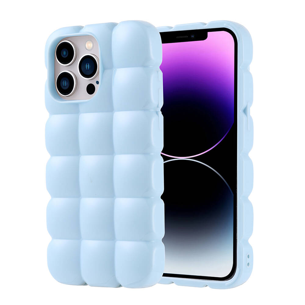 Apple iPhone 14 Pro Max Kılıf Parlak Esnek Silikon NXXA Dom Dom Kapak-Mavi