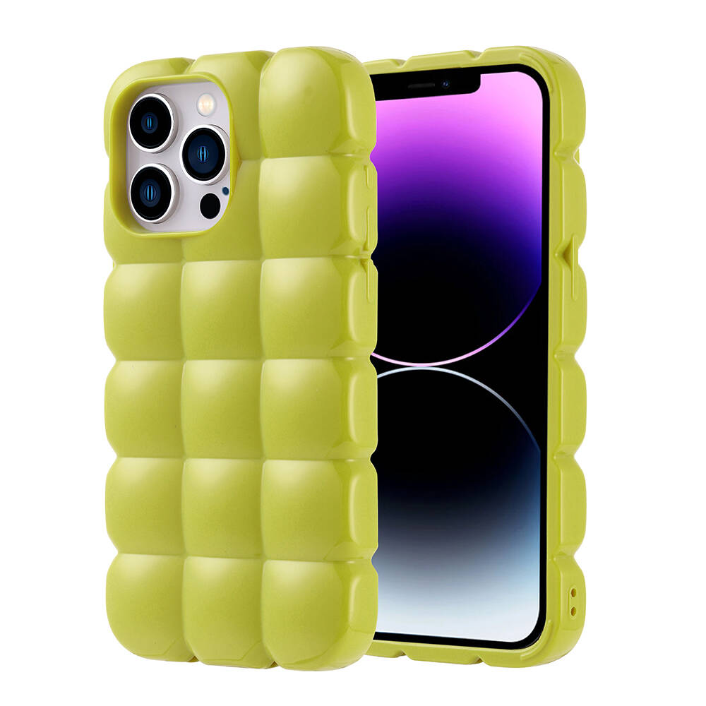 Apple iPhone 14 Pro Max Kılıf Parlak Esnek Silikon NXXA Dom Dom Kapak-Yeşil