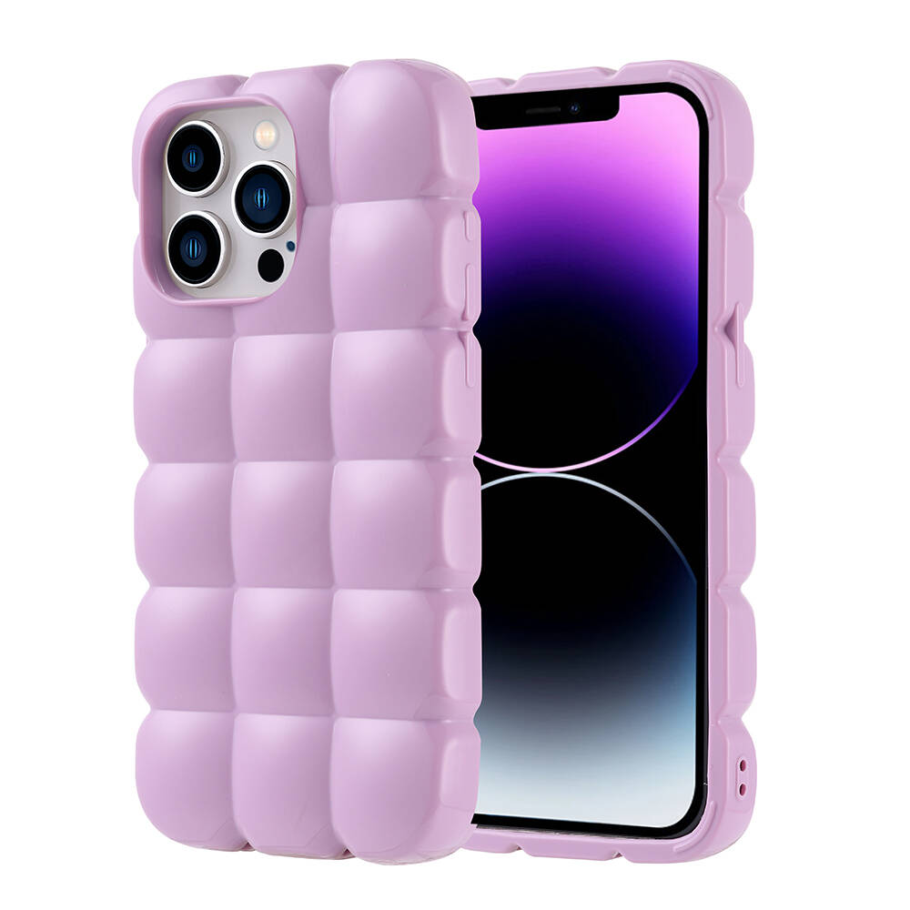 Apple iPhone 14 Pro Max Kılıf Parlak Esnek Silikon NXXA Dom Dom Kapak-Lila