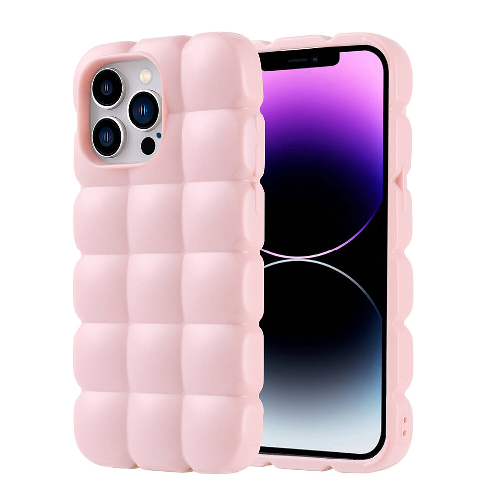 Apple iPhone 14 Pro Max Kılıf Parlak Esnek Silikon NXXA Dom Dom Kapak-Pembe