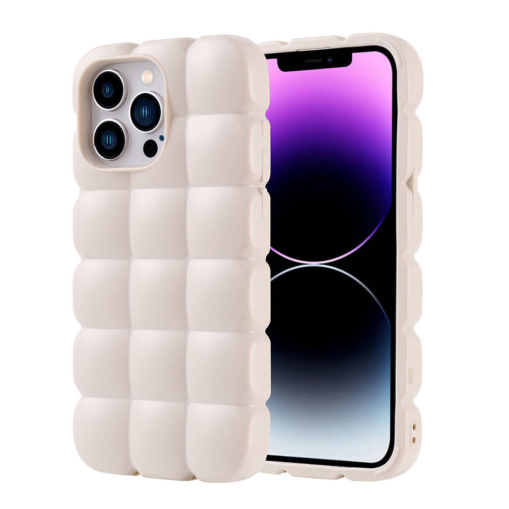 Apple iPhone 14 Pro Max Kılıf Parlak Esnek Silikon NXXA Dom Dom Kapak-Beyaz