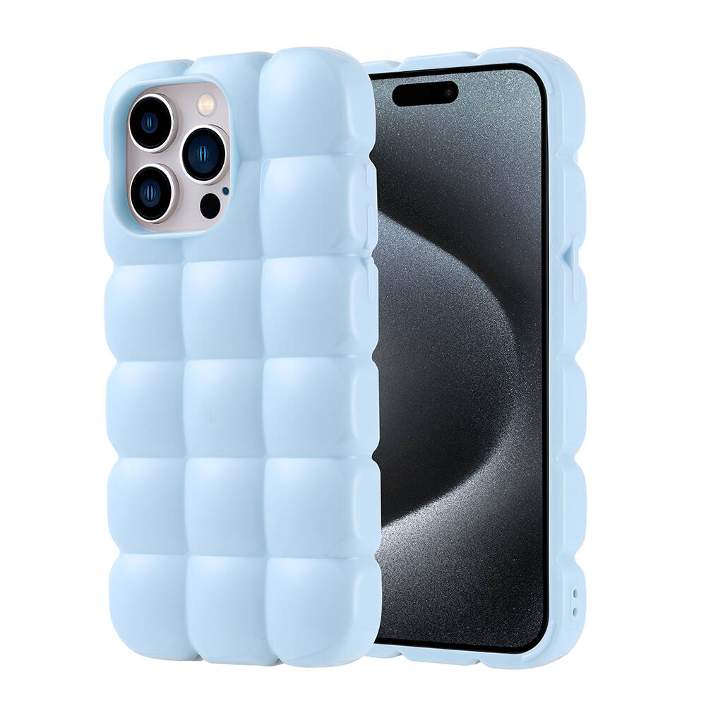 Apple iPhone 15 Pro Max Kılıf Parlak Esnek Silikon NXXA Dom Dom Kapak-Mavi