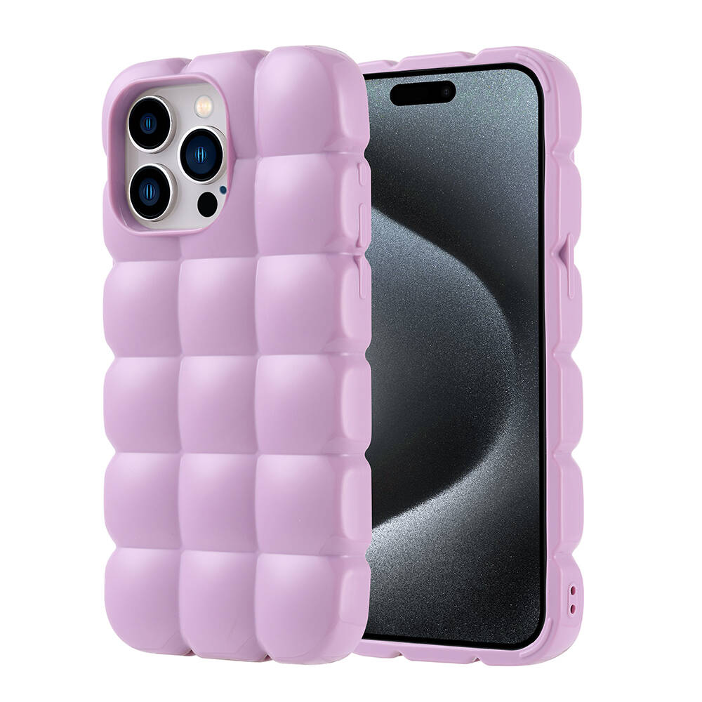Apple iPhone 15 Pro Max Kılıf Parlak Esnek Silikon NXXA Dom Dom Kapak-Lila
