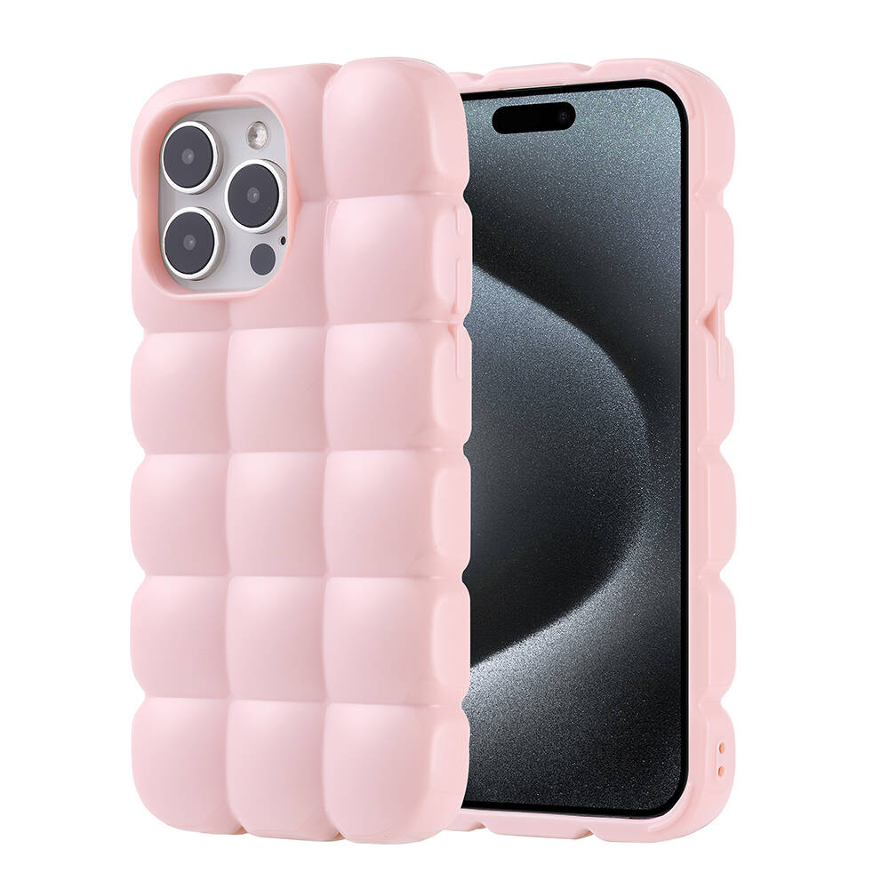 Apple iPhone 15 Pro Max Kılıf Parlak Esnek Silikon NXXA Dom Dom Kapak-Pembe