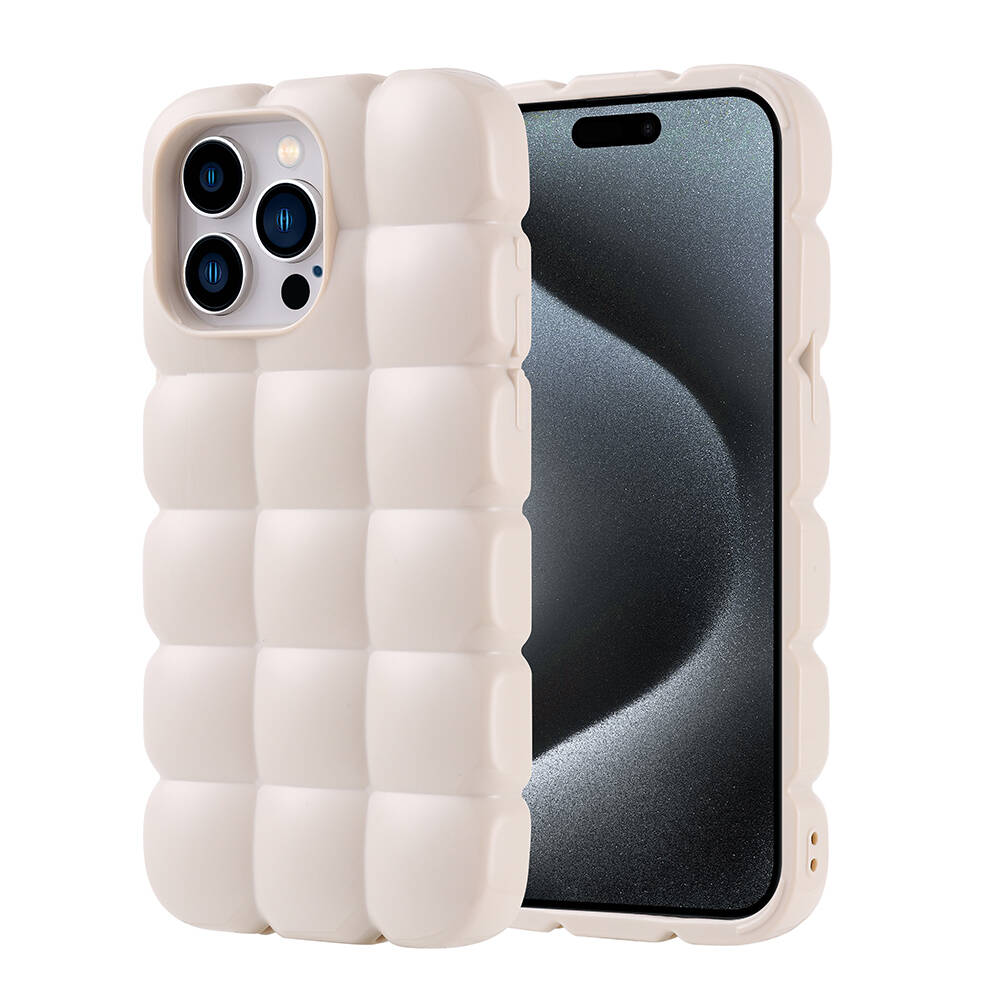 Apple iPhone 15 Pro Max Kılıf Parlak Esnek Silikon NXXA Dom Dom Kapak-Beyaz