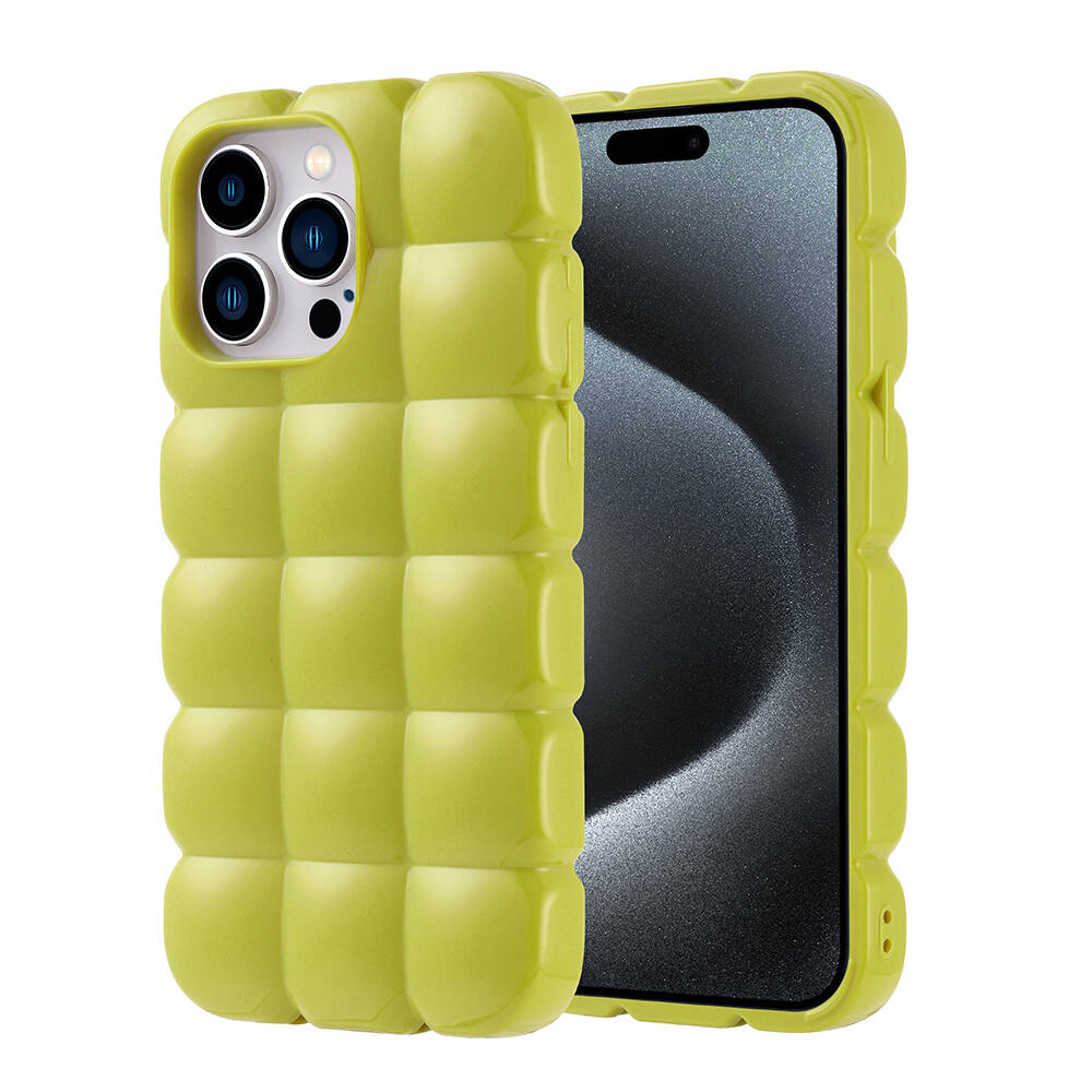 Apple iPhone 15 Pro Max Kılıf Parlak Esnek Silikon NXXA Dom Dom Kapak-Yeşil