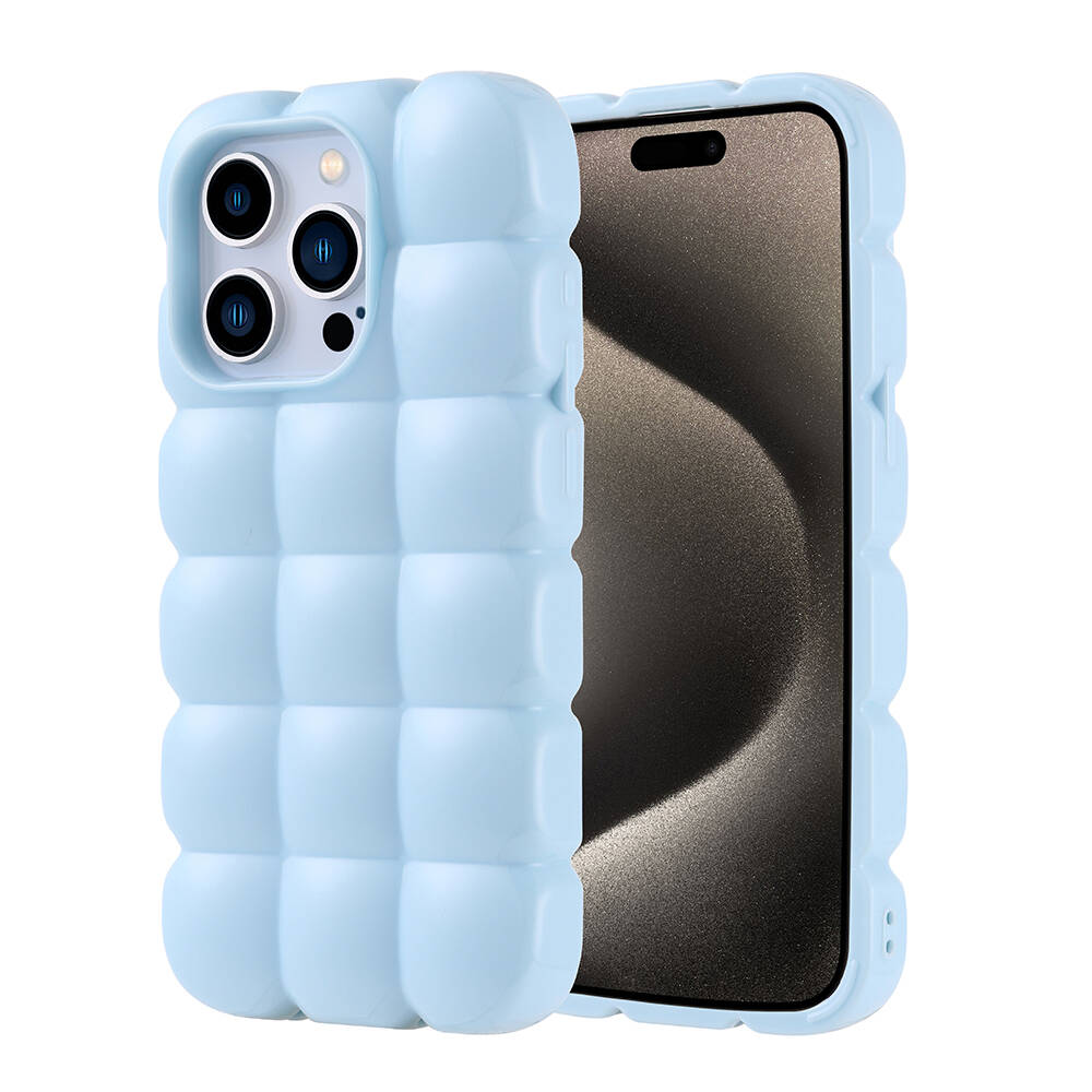 Apple iPhone 15 Pro Kılıf Parlak Esnek Silikon NXXA Dom Dom Kapak-Mavi