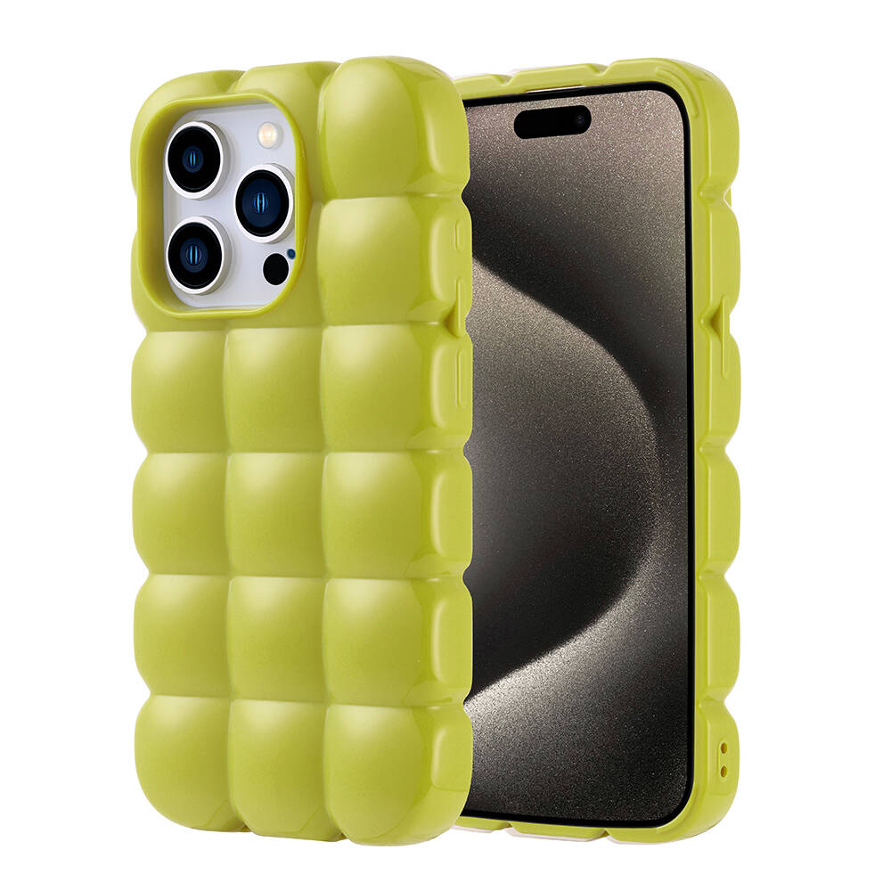 Apple iPhone 15 Pro Kılıf Parlak Esnek Silikon NXXA Dom Dom Kapak-Yeşil