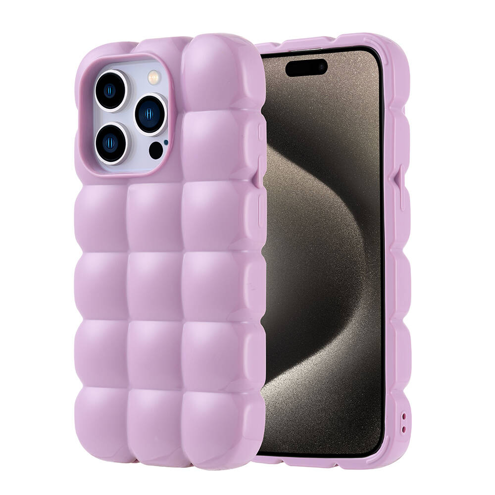 Apple iPhone 15 Pro Kılıf Parlak Esnek Silikon NXXA Dom Dom Kapak-Lila