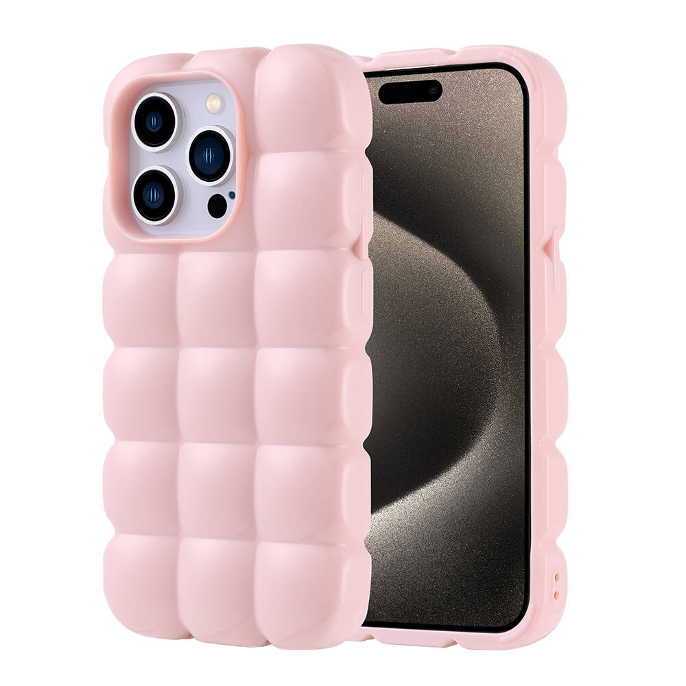 Apple iPhone 15 Pro Kılıf Parlak Esnek Silikon NXXA Dom Dom Kapak-Pembe