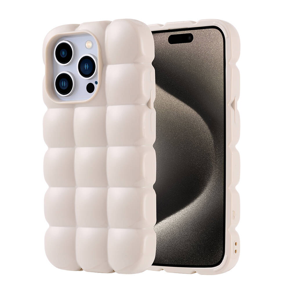 Apple iPhone 15 Pro Kılıf Parlak Esnek Silikon NXXA Dom Dom Kapak-Beyaz