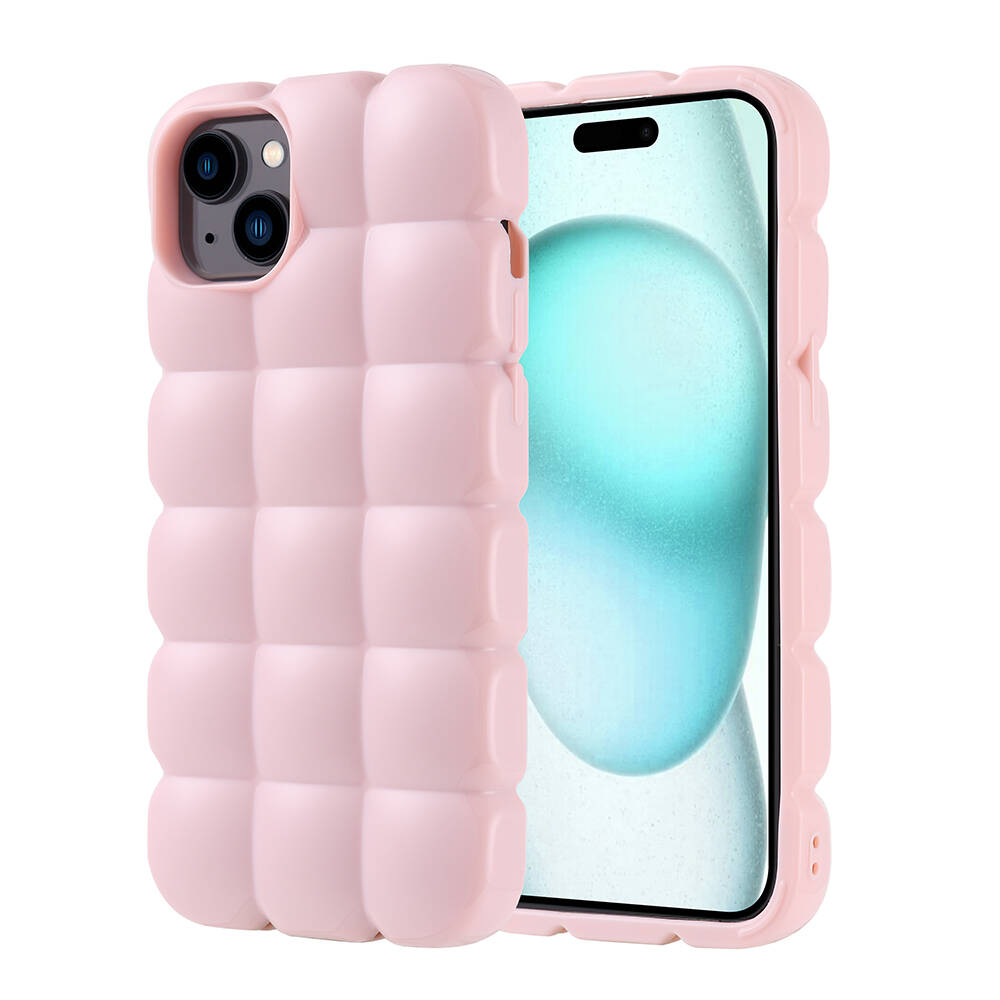 Apple iPhone 15 Plus Kılıf Parlak Esnek Silikon NXXA Dom Dom Kapak-Pembe