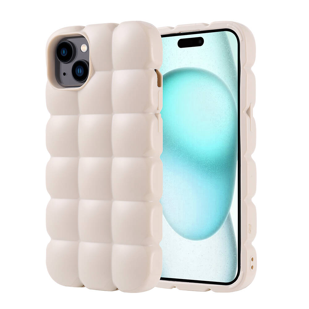 Apple iPhone 15 Plus Kılıf Parlak Esnek Silikon NXXA Dom Dom Kapak-Beyaz