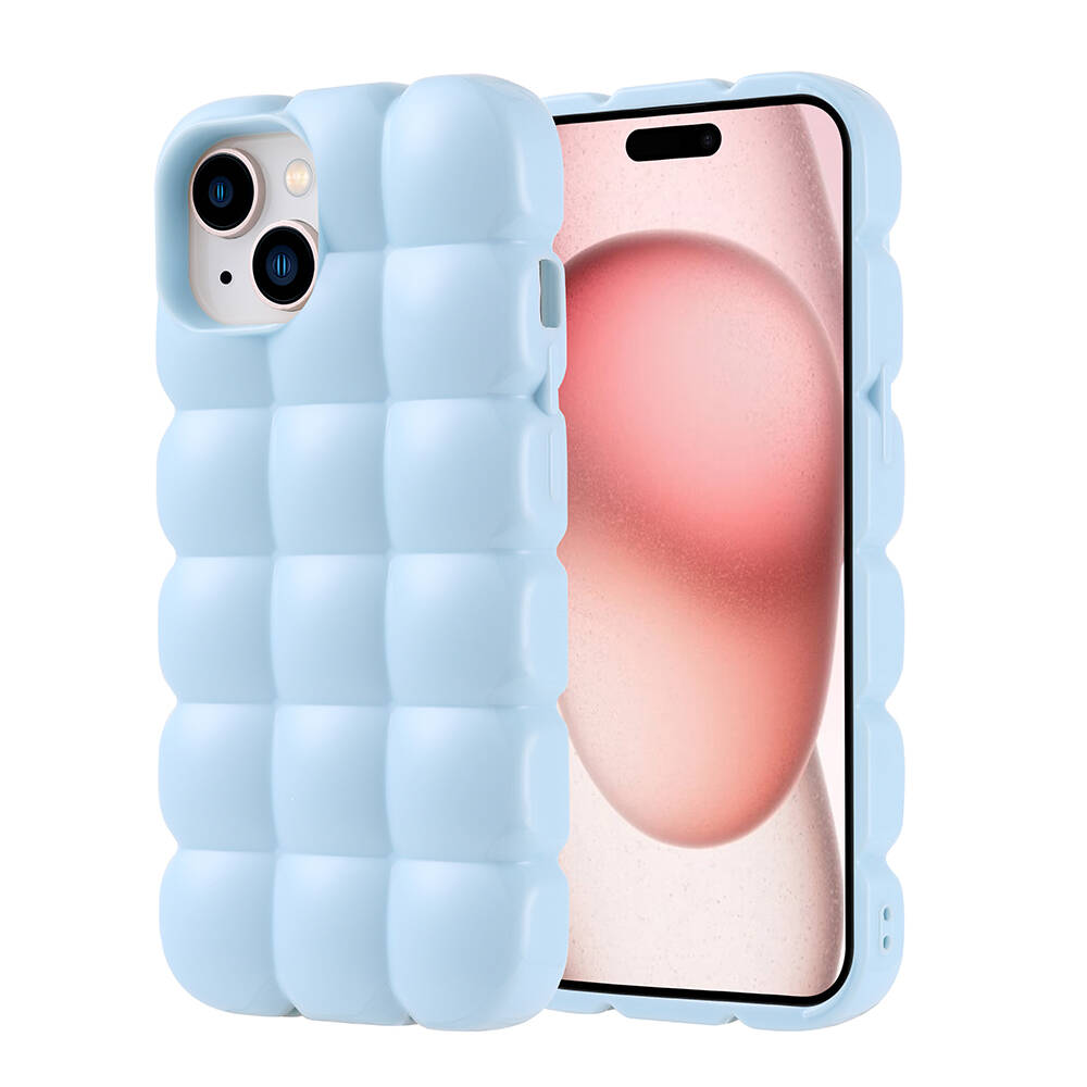 Apple iPhone 15 Kılıf Parlak Esnek Silikon NXXA Dom Dom Kapak-Mavi